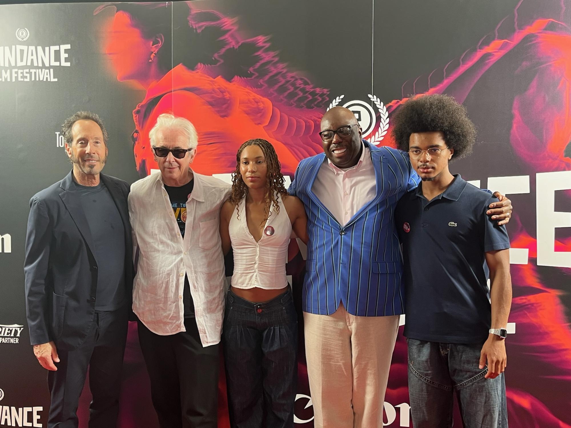 Left to right: Assistant professor Martin Shore; Raindance Film Festival founder Eliot Grove; student Honor Minors; Africana Studies Department chair Dr. Mike Mason; and recent graduate Samuel Apoutou.